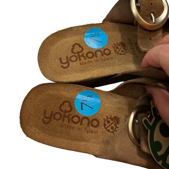Yokono wedge sandals women's 7.5 brown suede 2 strap round buckle NWT - Picture 3 of 10